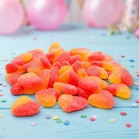 Bonbons gélifiés en forme de cœur, fourrés au jus, saveur fruitée, enrobés de sucre, vente en gros