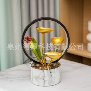 Luxurious Desktop <b>Water</b> <b>Feature</b> With Backlight Round Modern Ornament For Office Decoration Gift - Product Image 4