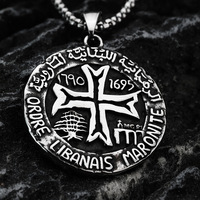 Pendentif Médaillon Géométrique en Acier Inoxydable Saint Charbel, Perles Carrées Biseautées, Collier Religieux Unisexe, Pendentifs Thématiques pour Hommes