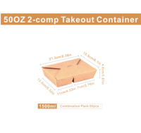 Boîte en papier kraft biodégradable pour poulet frit avec logo imprimé, boîte en papier kraft pour fruits, emballage alimentaire pour salades, emballage pour la restauration rapide à emporter, 2 compartiments
