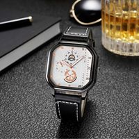 Nouvelle montre pour homme créative et tendance avec bracelet en cuir carré, cadran minimaliste, mouvement à quartz