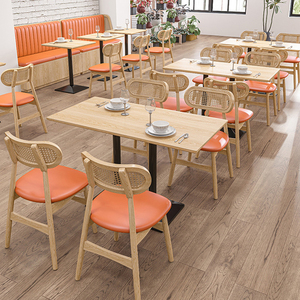 Set di Tavoli e Sedie Contemporanei XZY per Ristoranti, Divani e Panche in Legno Arancione e Pelle per Caffetterie, Fast Food e Bar - Product Image 2