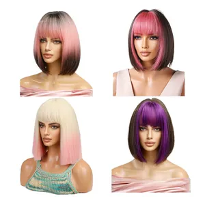 Parrucche sintetiche lisce resistenti al calore per capelli color parrucche lunghe ricci e onde Cosplay con frangia per le donne festa quotidiana