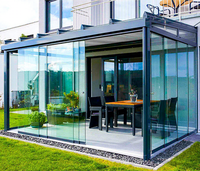Véranda Moderne Écologique à Toit Rétractable Alimentée par Énergie Solaire, Serre Pliante Extérieure en Verre pour Hall, Entrepôt, Hôtel, Chambre