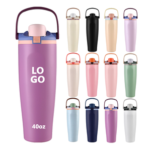 Nuevo producto, botella de agua de viaje aislada al vacío de acero inoxidable de doble pared reutilizable de 40OZ con tapa con asa - Product Image 1