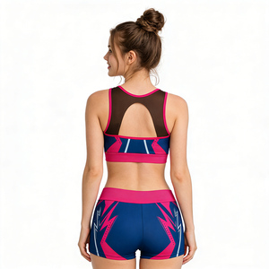 Conjunto de Top Corto y Pantalones Cortos Degradados con Pedrería para Niñas, Traje de Animadora Azul Marino y Rosa Transpirable sin Mangas con Rayo - Product Image 6