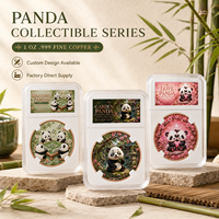 Pièce de monnaie Panda en cuivre pur 999 de 1 oz, 3D en relief, peinte aux UV, édition collector effet proof, avec boîte de présentation