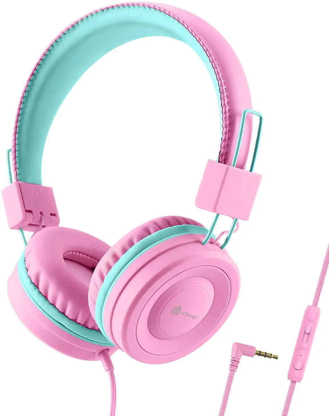iClever Wired Headphone HS14 Adjustable Headband Stereo Sound Foldable headset for kids,pink color