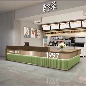 Kahve dükkanı için Modern L tipi altın LED ön büro resepsiyon bankosu bar masası