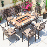 Table de salle à manger rectangulaire d'extérieur en aluminium coulé et céramique pour parc, patio, jardin - Anti-rouille, durable, résistante aux intempéries