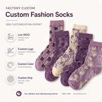 Chaussettes en coton pour femmes, motif floral jacquard 3D en relief, style décontracté, OEM/ODM, motif paisley rose