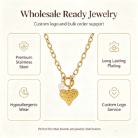 Collier en acier inoxydable plaqué or 18 carats avec fermoir à bascule, pendentif cœur, chaîne de perles d'eau douce, bijoux vintage pour femmes
