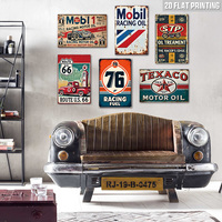 Ensemble de panneaux métalliques 2D vintage pour huile moteur de course, style rétro Route 66 Texaco Mobil STP, décoration murale pour garage, man cave, bar