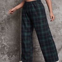 Calças xadrez grande tamanho vintage, moda feminina perna larga verificada calças de cintura alta calça solta para senhoras