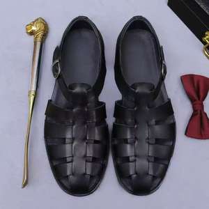 Sandales en cuir pour hommes, style rétro et tendance, respirantes, avec boucles réglables, chaussures habillées pour hommes de style rétro. - Product Image 2