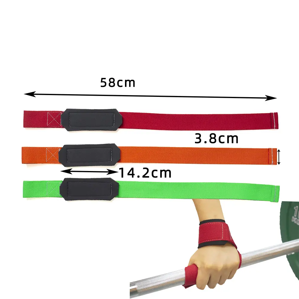 Cinghie da polso per allenamento pesanti in cotone personalizzato con Logo personalizzato e cinghie per sollevamento pesi da palestra