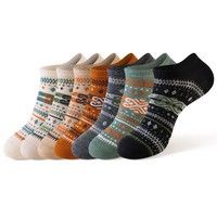 Chaussettes courtes unisexe antidérapantes à motif nordique vintage en coton pour Noël, idéales pour les fêtes d'hiver, avec logo discret, parfaites comme cadeau.