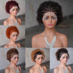 Pelucas frontales de encaje 13x4, peluca bob corta rizada hecha a mano con trenzas frontales, pelucas de cabello humano 100% pre-trenzadas, pelucas pixie para mujer - Product Image 2