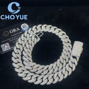 Fashion 925 Silver Moissanite Necklaces 18MM 3 Rows Cuban Link <b>Chain</b> for Men Hip Hop <b>Iced</b> <b>Out</b> Jewelry Pass Diamond Tester GRA - Product Image 5