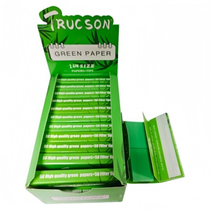 Papiers à rouler TRUCSON verts, format 1 1/4, fibres végétales naturelles, combustion lente, 50 feuilles + 50 filtres par carnet, 24 carnets par boîte - Product Image 5