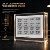Kylendar Horloge mondiale en acrylique à encre électronique de 7,5 pouces, synchronisation automatique Wi-Fi, affichage des fuseaux horaires de 16 villes, calendrier de bureau électronique intelligent pour le bureau