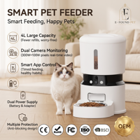 Distributeur automatique intelligent et luxueux pour animaux de compagnie, 4L, double caméra, contrôle WiFi via application, programmation d'alimentation, vision nocturne, enregistreur vocal, alerte faible niveau de nourriture