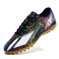 Chaussures de football professionnelles TF Turf, chaussures de football imprimées multicolores pour gazon artificiel, entraînement pour hommes
