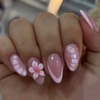 Lot de 24 faux ongles à presser, style français, forme amande, en ABS, 3D, personnalisables avec logo, pour usage quotidien