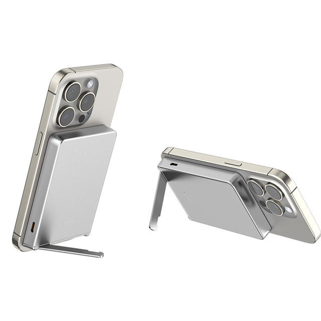 Factory Price Built in Foldable Stand Metal Aluminium Case Magnetic Wireless Power Bank