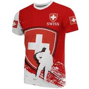 Lambang Nasional Swiss Cross Eropa T-shirteuropean Swiss Cross National Emblem Kaus Cetak Kaus Oblong Pria