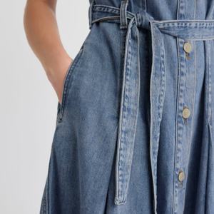 Vestido Maxi Bohemio Informal, Tejido Vaquero Transpirable, Cintura Elástica, Diseño Tejido con Parches, Estilo Otoñal, Silueta en A - Product Image 4