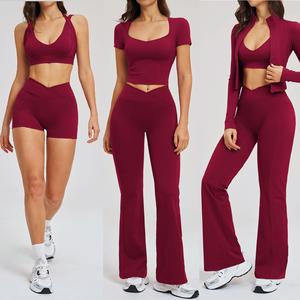 New Design Wholesale Women Yoga Set High Quality Gym Fitness Solid <b>Lace</b> Breathable for 2-Piece <b>Elastic</b> Waist Custom Sportswear - Product Image 1