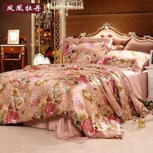 Lazada Hot Sale 19mm 100% Mulberry Seamless Silk King Size 4 Pieces Set Diagonal Printing Bedding Set