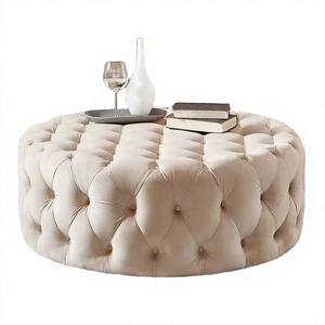 Chesterfield Modern Foldable Blue Velvet Round Ottoman <b>Storage</b> Footstool Living Room Bedroom Lounge Furniture Set - Product Image 3