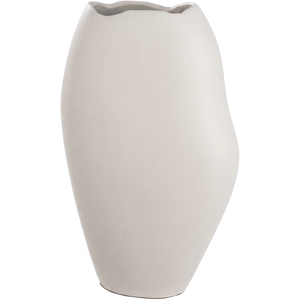 Modern Minimalist Handmade <b>Ceramic</b> <b>Vase</b> Oval Shape Tabletop Decor 34cm Height White Finish - Product Image 1