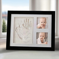 Marco de recuerdo para huellas de manos y pies, kit de impresión con arcilla o tinta, opcional, con doble exhibición de fotos, MDF blanco y negro, regalo para bebés y mascotas