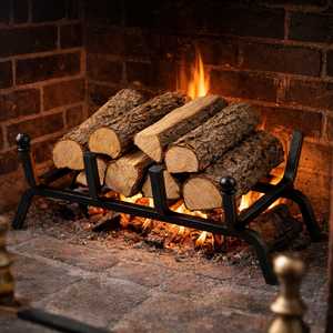 Fireplace <b>Log</b> <b>Rack</b> 30x32x20 Cm Black Wrought Iron With 4 Bars For Wood Storage - Product Image 5