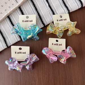Élastique à cheveux pour enfants en acrylique transparent et mignon en forme de nœud, points laser colorés pour queue de cheval de filles - Product Image 2