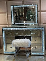 Table de Maquillage Coiffeuse Miroir Effet Diamant Écrasé Luxe pour Chambre avec Miroir LED