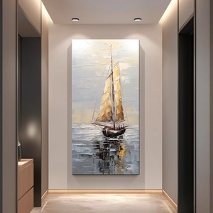 Hand Painted Oil Painting Sailboat Seascape Art Unframed Modern Entrance Hall Decorative Wall Art Impressionism Style - Product Image 1