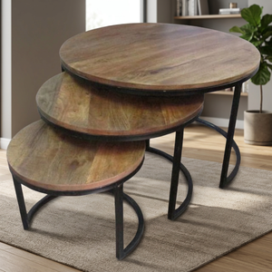 Industrial & Vintage Modern Design <b>Adjustable</b> Iron Metal Apartment-Friendly Round Nesting Tables S/3 - Product Image 2