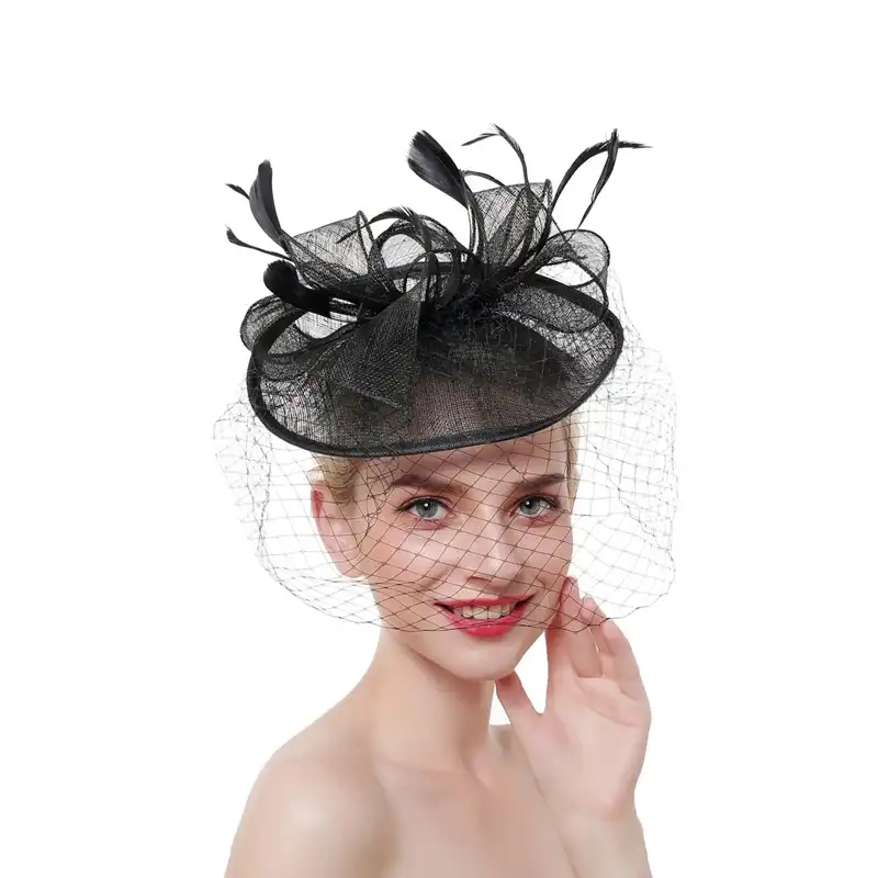 Fashion Pernikahan Party Mesh Ikat Kepala Hairwear Fascinator Kotak Obat Topi untuk Wanita