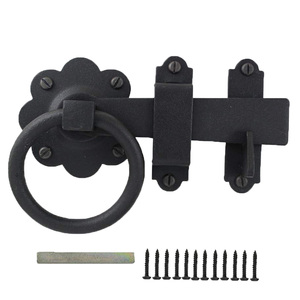 Loquet de <span class=keywords><strong>portail</strong></span> en <span class=keywords><strong>fer</strong></span> <span class=keywords><strong>forgé</strong></span> noir avec poignée à anneau, <span class=keywords><strong>serrure</strong></span> de sécurité pour clôture - Product Image 5