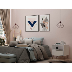 White Nightstand With Drawer And <b>Open</b> Shelf <b>Storage</b> Cart For Bedroom - Product Image 2