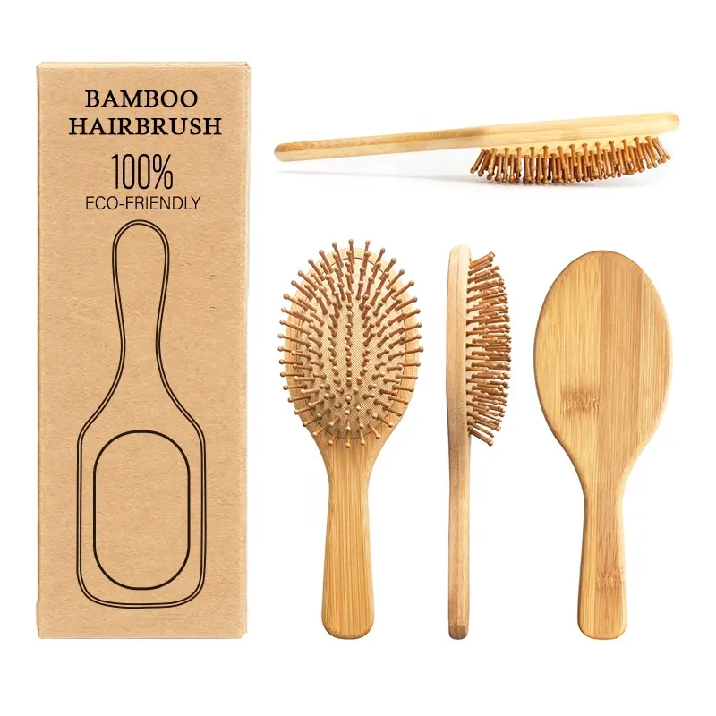 Campione gratuito 100% natura commercio all'ingrosso spazzola per capelli di bambù spazzola per capelli di legno Set di legno per donna