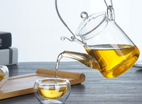 Bouilloire à thé artisanale de 12 oz en verre borosilicate, moderne, de luxe, écologique, avec grande marmite et poignée en acier inoxydable
