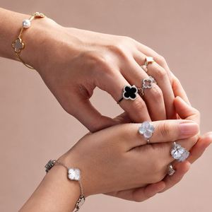 18K Gold Plated Trendy <b>Stacking</b> <b>Ring</b> 925 Sterling <b>Silver</b> Accessories Femme Open Four Leaf Clover Jewelry <b>Rings</b> Set for Women - Product Image 3