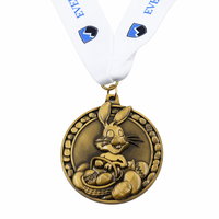 Médaille personnalisée Lapin de Pâques en bronze antique, gaufrée en 3D, pour compétition de chasse aux œufs, événement familial et pour enfants, souvenir rond en alliage de zinc