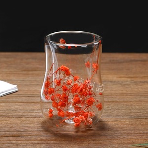 Mug à café en <span class=keywords><strong>verre</strong></span> borosilicate à <span class=keywords><strong>double</strong></span> <span class=keywords><strong>paroi</strong></span> avec fleurs séchées réelles, pour thé au lait, jus, latte, expresso, olive feather - Product Image 2