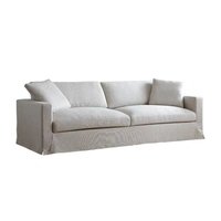 Französisches Dreisitzer-Sofa für Wohnzimmer, Geradlinig, Beige, Amerikanischer Landhausstil, Abnehmbar, Waschbar, mit Volant, aus Hanfgewebe